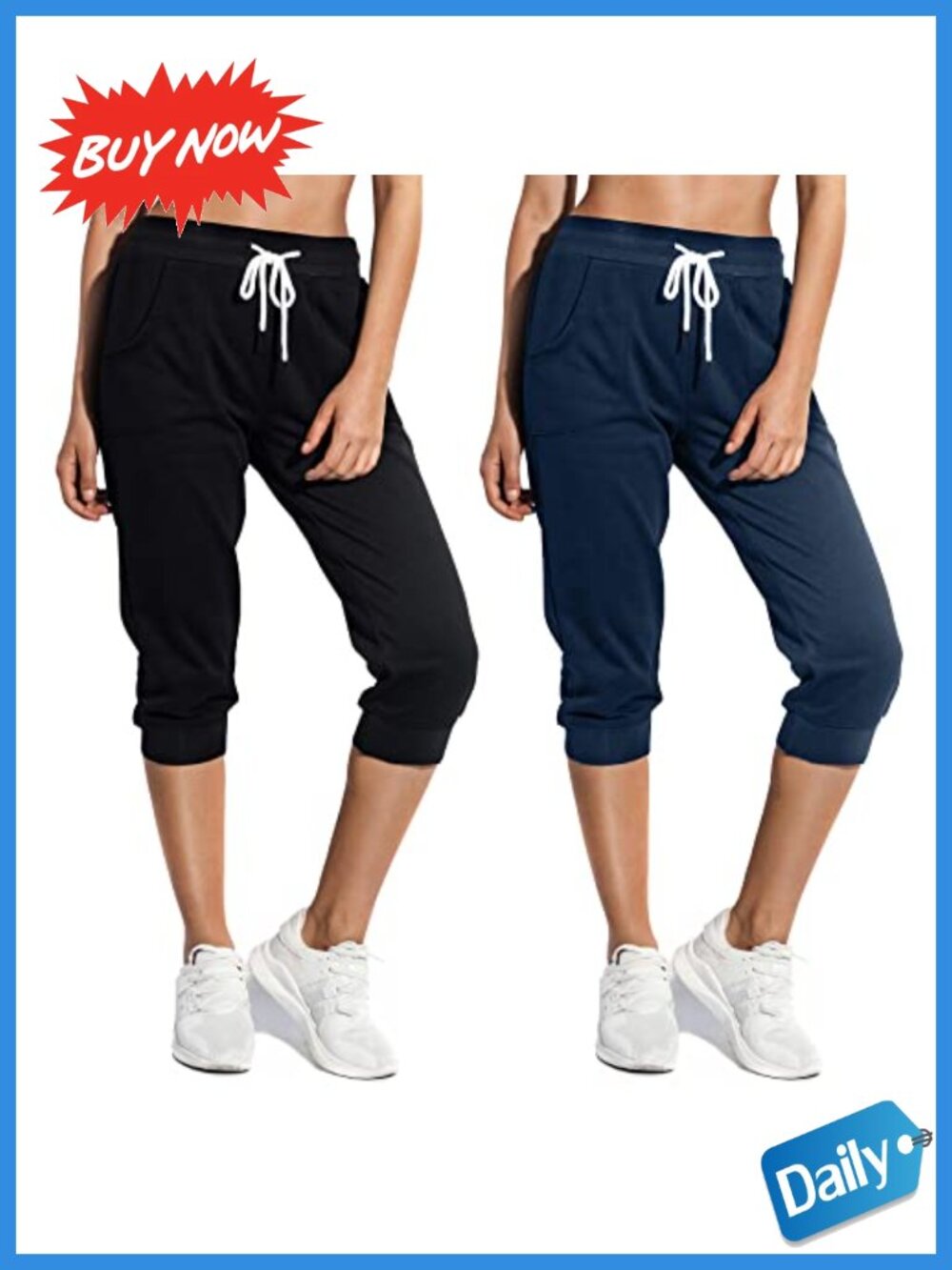Capri Joggers Mid-Calf Tapered Sweatpants Cotton Stretch Ribbed Cuff